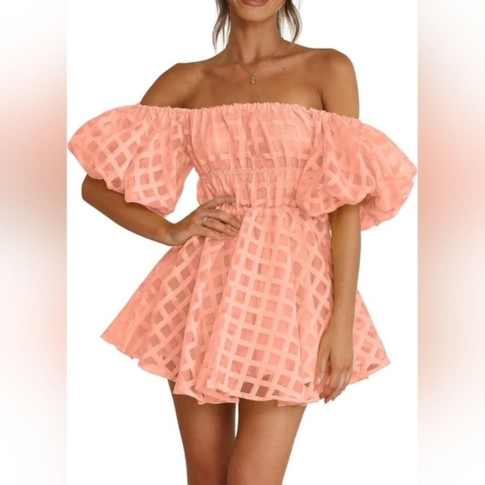 Pretty Garden Peach Off The Shoulder Babydoll Mini Dress – NWT – Women’s Size S